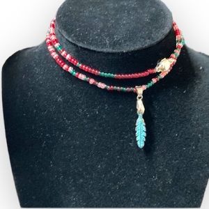 Native beaded and feather necklace